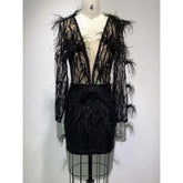 Black Color Long Sleeve Mini Dress, Party Dress, Birtyday Party Celebrate Dress, Sexy Dress - 28Swim